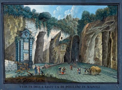 Grotta di Posilipo Gouache napolitaine.
Début du XIXe siècle.
27,5 x 40,5 cm