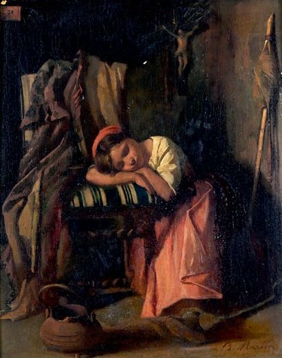 Batistin MARTIN (1819-?) La petite fille endormie
Huile sur panneau.
25 x 20,2 c...
