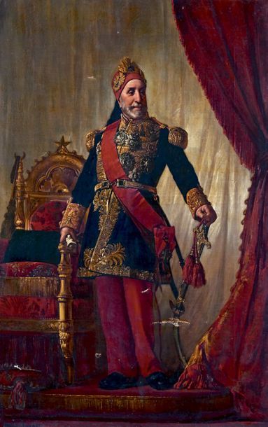 Alfred LOUDET (1836-1895) Portrait du Bey de Tunis en tenue d'apparat
Huile sur toile...