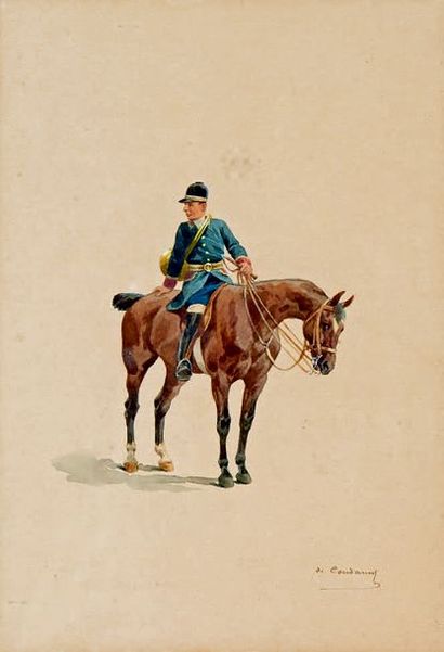 Charles Fernand de CONDAMY (vers 1855-1913) Piqueux à cheval
Gouache signée vers...