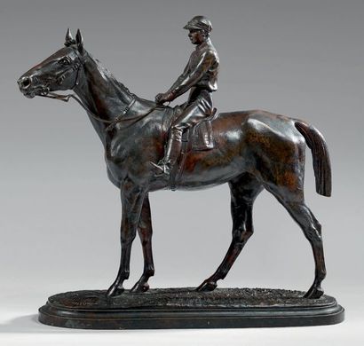 Isidore BONHEUR (1827-1901) Pur-sang à l'arrêt et son jockey
Épreuve en bronze à...