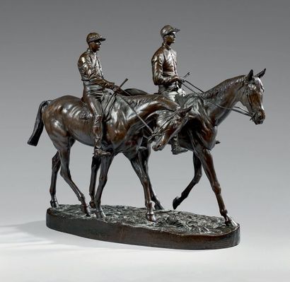 Emmanuel Fremiet (1824-1910) Deux chevaux de course montés par leurs jockeys Épreuve...
