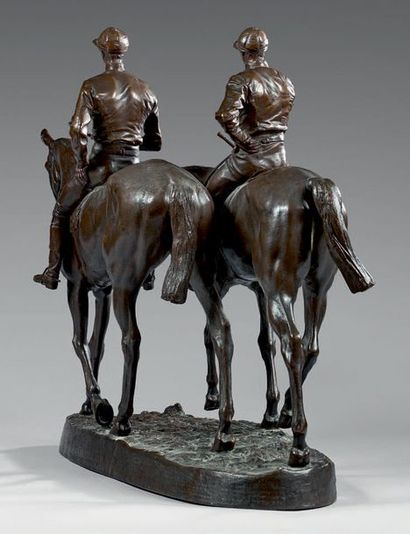 Emmanuel Fremiet (1824-1910) Deux chevaux de course montés par leurs jockeys Épreuve...