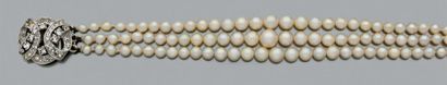 null Ensemble orné de perles de culture comprenant: Collier; bracelet et deux paires...