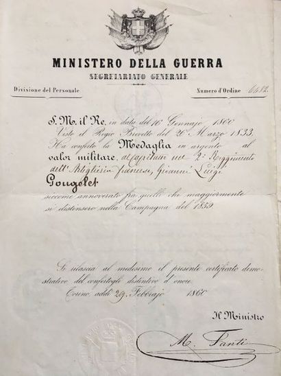 null Campagne d'Italie 1859. Souvenirs du capitaine
Jean-Louis Gougelet : brevet...