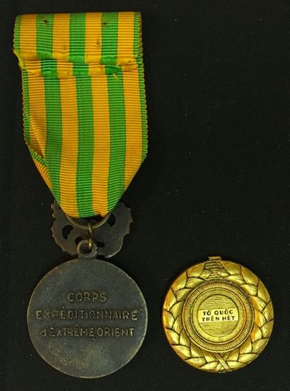 null Médaille commémorative de la campagne d'Indochine fabrication locale en bronze...