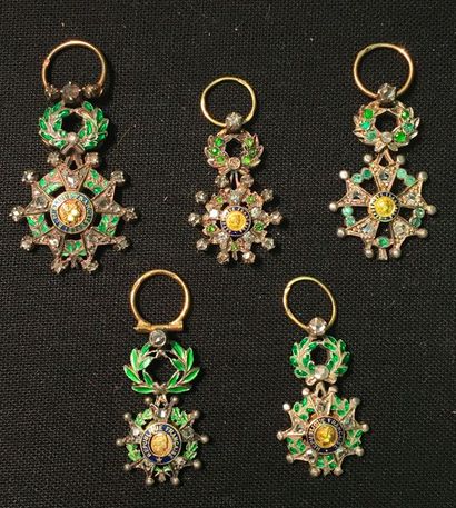 null Légion d'honneur - IIIe République - Lot de cinq étoiles de joaillerie miniatures...