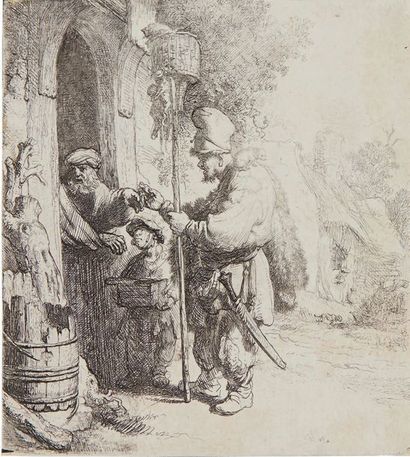 Rembrandt Le Vendeur de mort-aux-rats, 1632, eau-forte, 13,9 x 12,5 cm, coupé à la...
