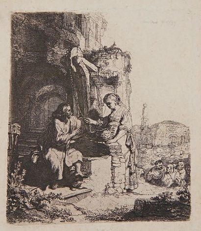 Rembrandt La Samaritaine, planche en hauteur, 1634, eau-forte, 12,3 x 10,5 cm, bonnes...
