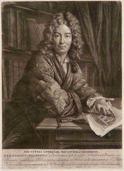 Nicolaas VERKOLJE Portrait de Bernard Picart dans son cabinet, 1715, manière noire...