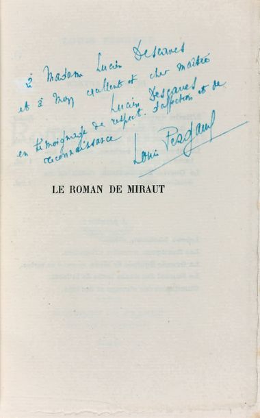 PERGAUD (Louis). Le Roman de Miraut. Paris, Mercure de France, 1913. In-18, 424-(4...