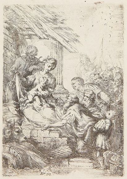 Bartolomeo BISCAINO L'Adoration des rois mages, eau-forte, 21 x 14,8 cm, grandes...