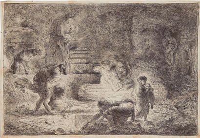 Giovanni Battista CASTIGLIONE Tobie enterrant les morts, eau-forte, 20,5 x 30 cm,...