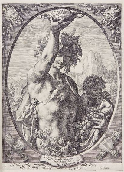 Hendrik GOLTZIUS Bacchus, planche 1 de la suite de Bacchus, Vénus et Cérès, 1596,...