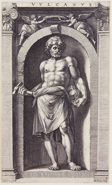 Hendrik GOLTZIUS Huit dieux, suite complète de 8 planches, 1592, burin d'après Polidoro...