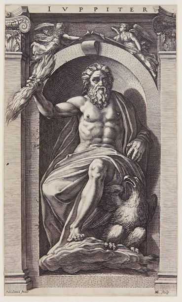 Hendrik GOLTZIUS Huit dieux, suite complète de 8 planches, 1592, burin d'après Polidoro...