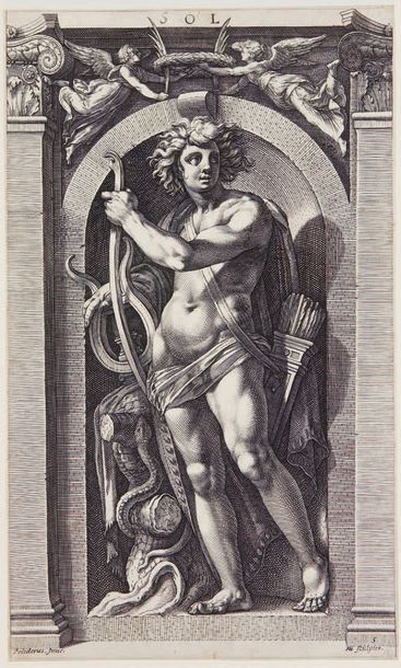 Hendrik GOLTZIUS Huit dieux, suite complète de 8 planches, 1592, burin d'après Polidoro...