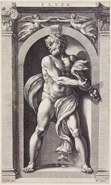 Hendrik GOLTZIUS Huit dieux, suite complète de 8 planches, 1592, burin d'après Polidoro...