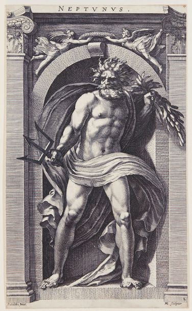 Hendrik GOLTZIUS Huit dieux, suite complète de 8 planches, 1592, burin d'après Polidoro...