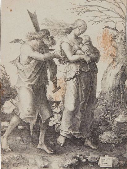 Lucas de Leyde Adam et Eve expulsés du Paradis, 1510, burin, 16,2 x 12 cm, coupé...