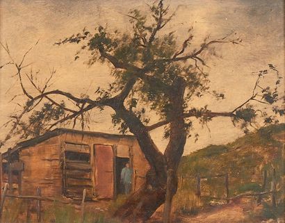 René BILLOTTE (1846-1914) Paysan à la porte de sa cabane
Huile sur panneau.
19 x...