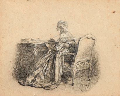 Alexandre BIDA (1813-1895) Madame de Pompadour, étude pour La Mouche d'Alfred de...