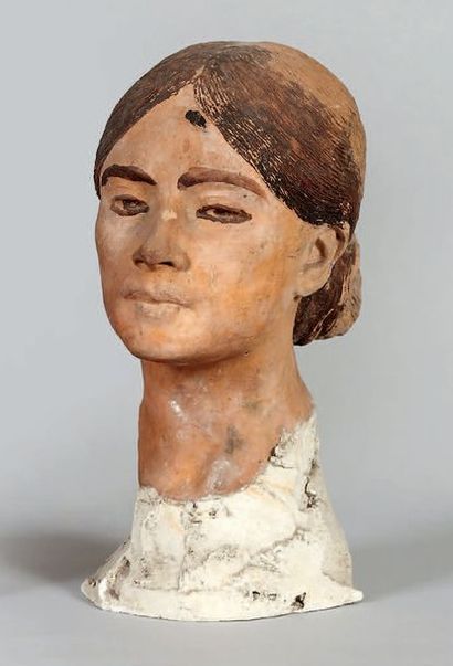 PHILIPPE BESNARD (1885-1971) Tête de femme
Terre cuite polychrome.
Hauteur: 33 c...