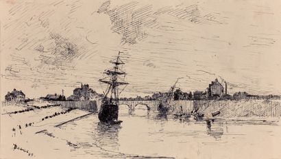 Frank Myers BOGGS (1855-1926) Le port d'Isigny, 1883
Dessin à l'encre, signé et daté...