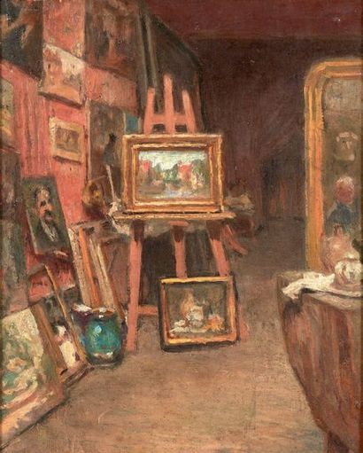 Louis Joseph POTIN (1849-1930) Dans l'atelier
Huile sur carton, double face, porte...
