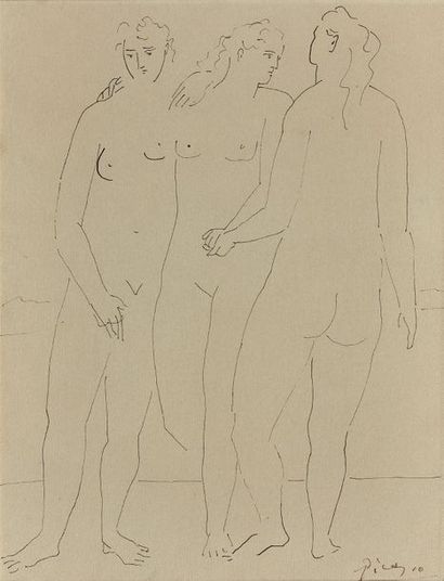 Pablo Picasso (1881-1973) Trois Grâces debout, 1923
Dessin à l'encre, signé en bas...
