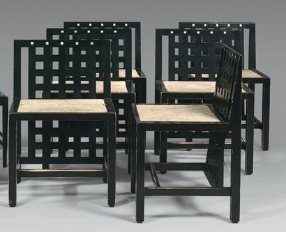 D'après Charles Rennie MACKINTOSH (1868-1928) Suite de six chaises en bois teinté...