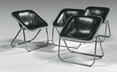 Giancarlo PIRETTI (né en 1940) Suite de quatre fauteuils modèle «Plona» en métal...