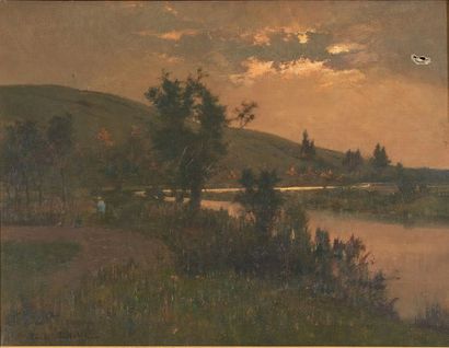 René BILLOTTE (1846-1914) Coucher de soleil
Huile sur toile, signée en bas à gauche.
(Accidents).
50...