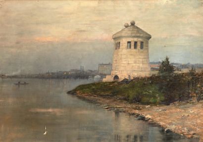 René BILLOTTE (1846-1914) La tour de guet
Huile sur toile, signée en bas à droite.
(Accidents).
50...
