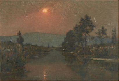 René BILLOTTE (1846-1914) Coucher de soleil sur la rivière
Huile sur toile, signée...