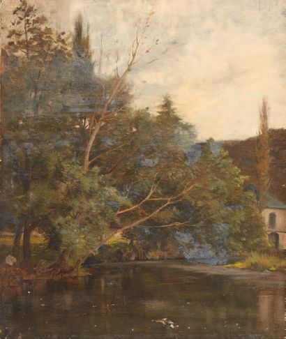 René BILLOTTE (1846-1914) Temps gris sur la rivière
Huile sur toile.
(Accidents).
55,5...