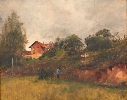 René BILLOTTE (1846-1914) Près de la ferme
Huile sur panneau.
21 x 27 cm