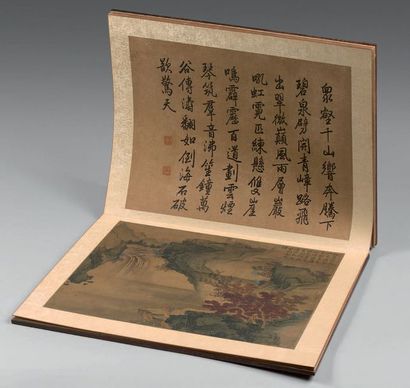 CHINE - XIXe siècle Album de huit peintures et calligraphie sur papier et soie, représentant...