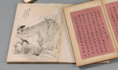 CHINE - XIXe siècle Album de huit peintures, encre et couleurs sur papier, représentant...