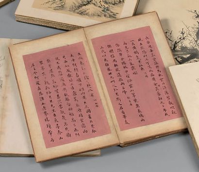 CHINE - XIXe siècle Album de dix pages de calligraphie sur papier.
Signé Yi Qiao.
(Manques...