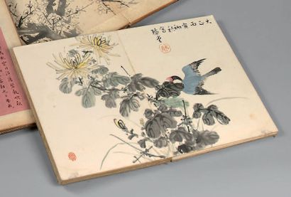 CHINE - Vers 1900 Album de neuf peintures, encre et couleurs en papier, représentant...