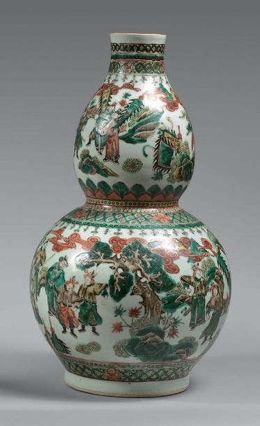 CHINE - fin du XIXe siècle Vase de forme double gourde en porcelaine à décor en émaux...
