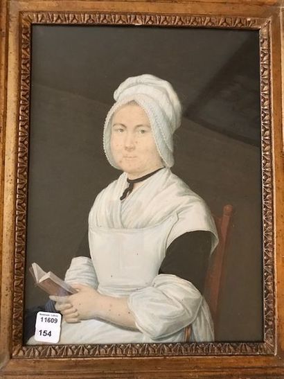 null Ecole du début du XIXème siècle, Portrait d'une femme de maison. Pastel. 