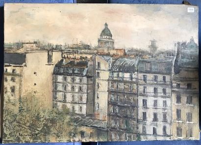 null Jacques THEVENET (1891-1989) : "Le Panthéon à Paris". Huile sur toile, signée...