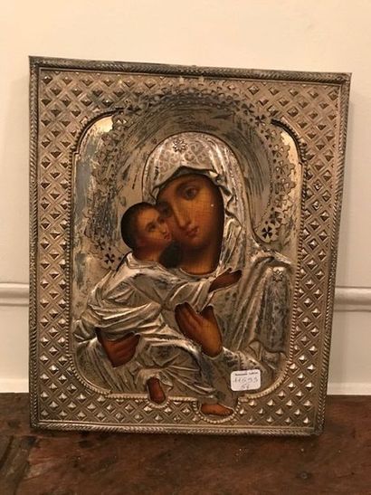 null Icône "Vierge à l'Enfant", 27 x 22 cm.