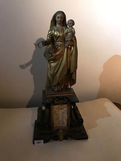 AUCUN ORDRE D'ACHAT 11668/26 Vierge à l'enfant en bois doré, socle en faux marbre...