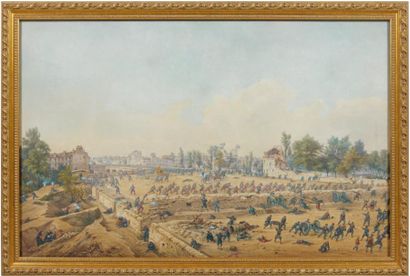 Gaspard GOBAUT (1814-1882) Le combat du Pont de Neuilly du 7 avril 1871 Aquarelle...