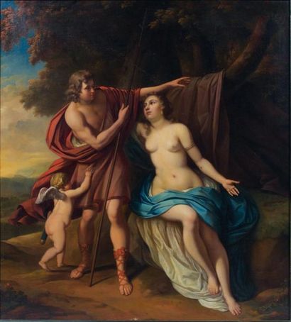 Jan van NECK (1635-1714) Vénus et Adonis Huile sur toile, rentoilée, signée en bas...