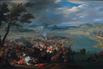 Attribué à Jan Peter Ii van BREDAEL (1683-1735) Bataille au bord du Danube entre...