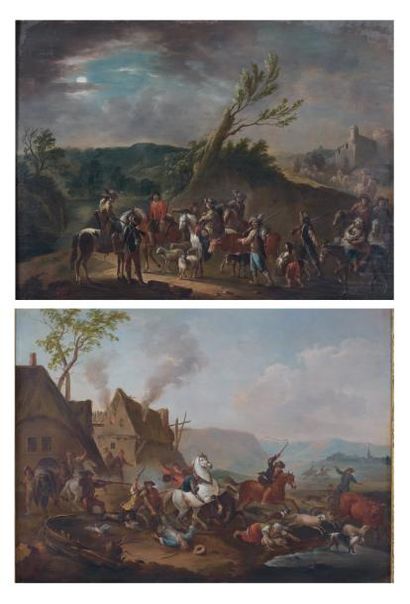 Attribué à Carel van FALENS (Anvers, 1683-Paris, 1733) Le convoi d'armée Soldats...